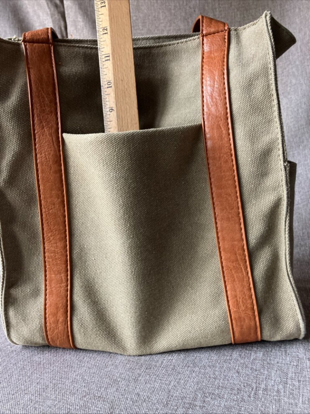 Joy Susan Medium Canvas Tote with Vegan Leather Straps and Abundance of Pockets - Picture 13 of 14